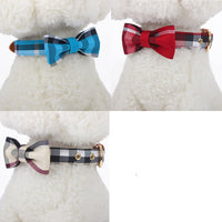 HKM-6577853 Stylish Leather Stitching Mesh Bow Pet Collar in Classic Khaki, Bordeaux Red & Rhine Blue