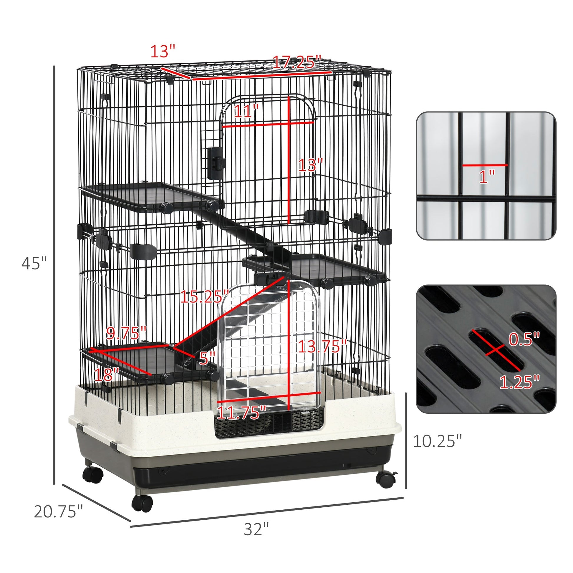 HKM-6579517 4-Level Small Animal Cage with Lockable Wheels for Rabbits, Chinchillas, and Other Small Pets