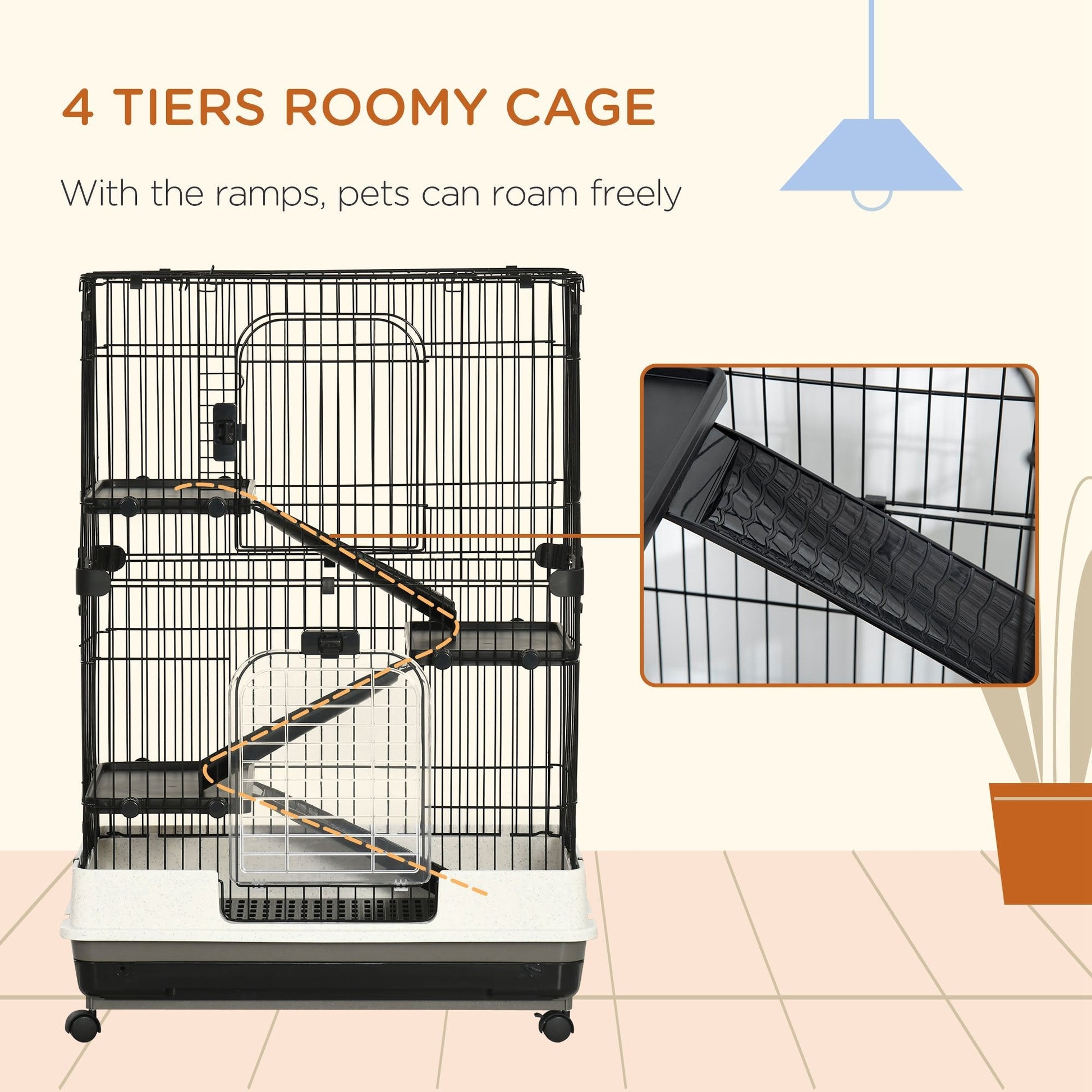 HKM-6579517 4-Level Small Animal Cage with Lockable Wheels for Rabbits, Chinchillas, and Other Small Pets
