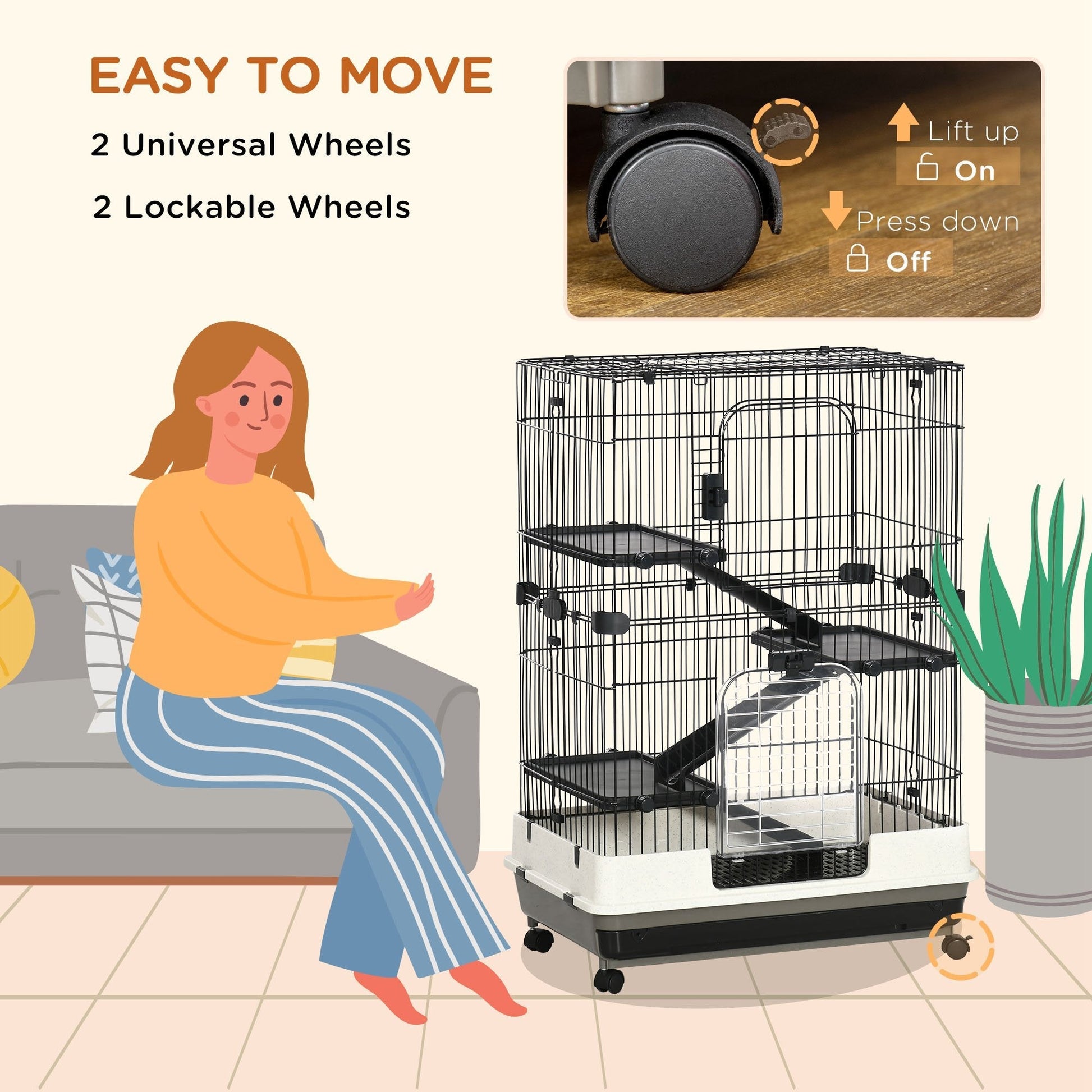 HKM-6579517 4-Level Small Animal Cage with Lockable Wheels for Rabbits, Chinchillas, and Other Small Pets