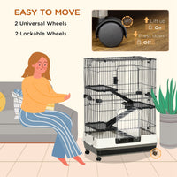 HKM-6579517 4-Level Small Animal Cage with Lockable Wheels for Rabbits, Chinchillas, and Other Small Pets