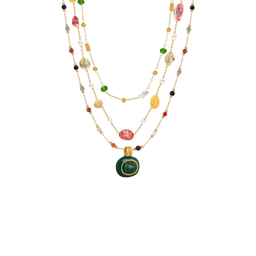 HKM-658003 2024 Fashion Designer Freshwater Pearl Necklaces Bracelets Sets Women 316L Stainless Steel Coffee Bean Chain Waterproof Necklace