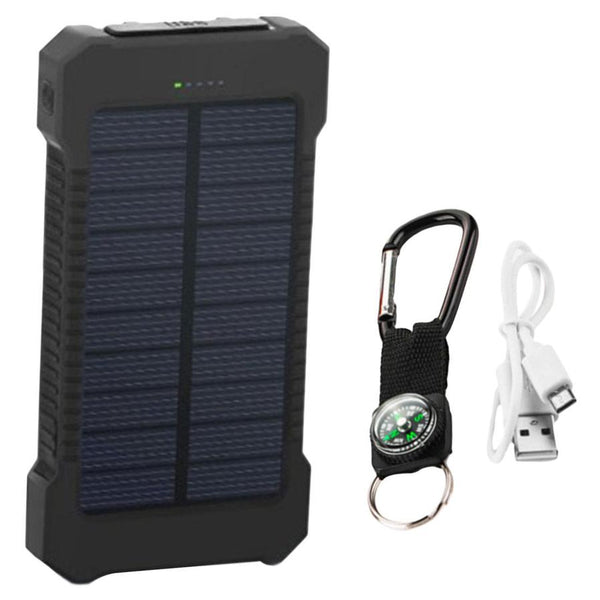 HKM-658003 Ultra-Thin Waterproof Solar Power Bank with LED Flashlight and Multi-USB Ports - 10000mAh Capacity