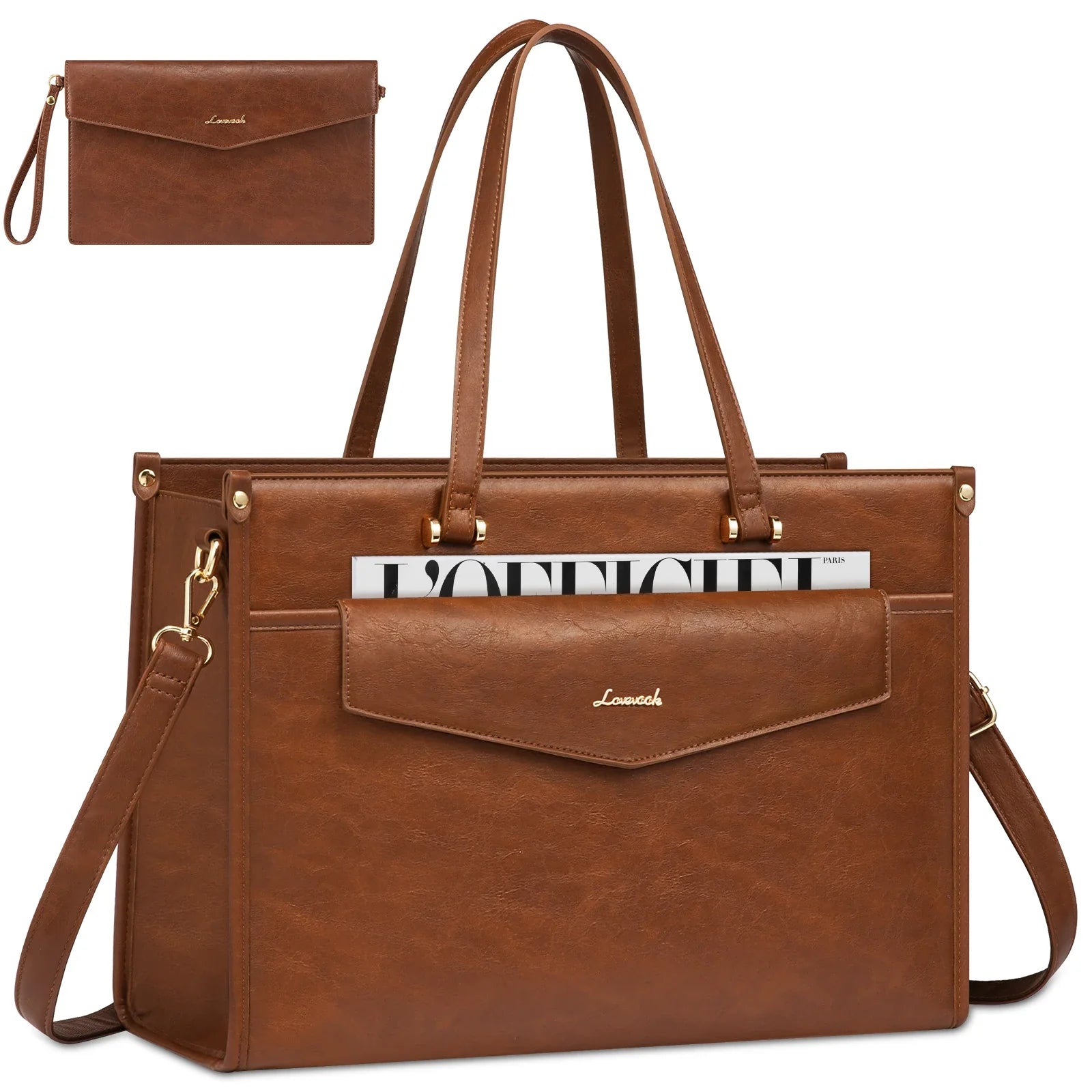 HKM-658003 Waterproof Leather Laptop Tote Bag for 15.6-Inch Devices - Professional Briefcase for Work and Travel