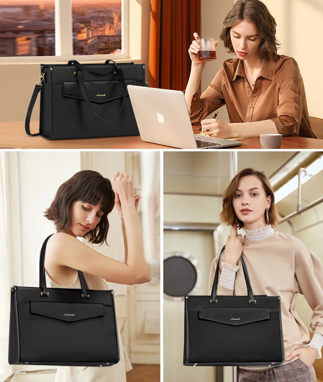 HKM-658003 Waterproof Leather Laptop Tote Bag for 15.6-Inch Devices - Professional Briefcase for Work and Travel