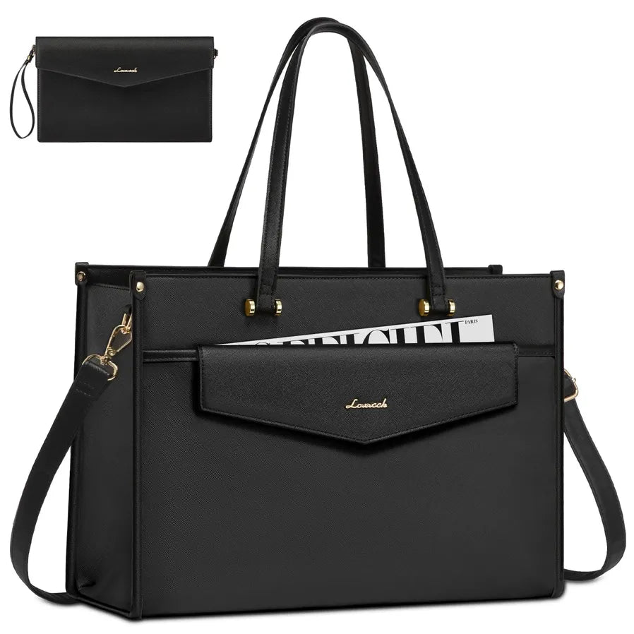 HKM-658003 Waterproof Leather Laptop Tote Bag for 15.6-Inch Devices - Professional Briefcase for Work and Travel