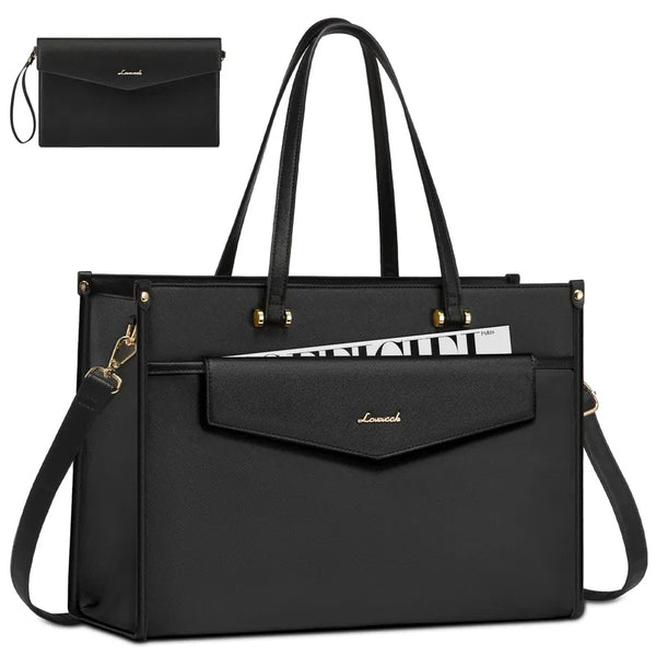 HKM-658003 Waterproof Leather Laptop Tote Bag for 15.6-Inch Devices - Professional Briefcase for Work and Travel