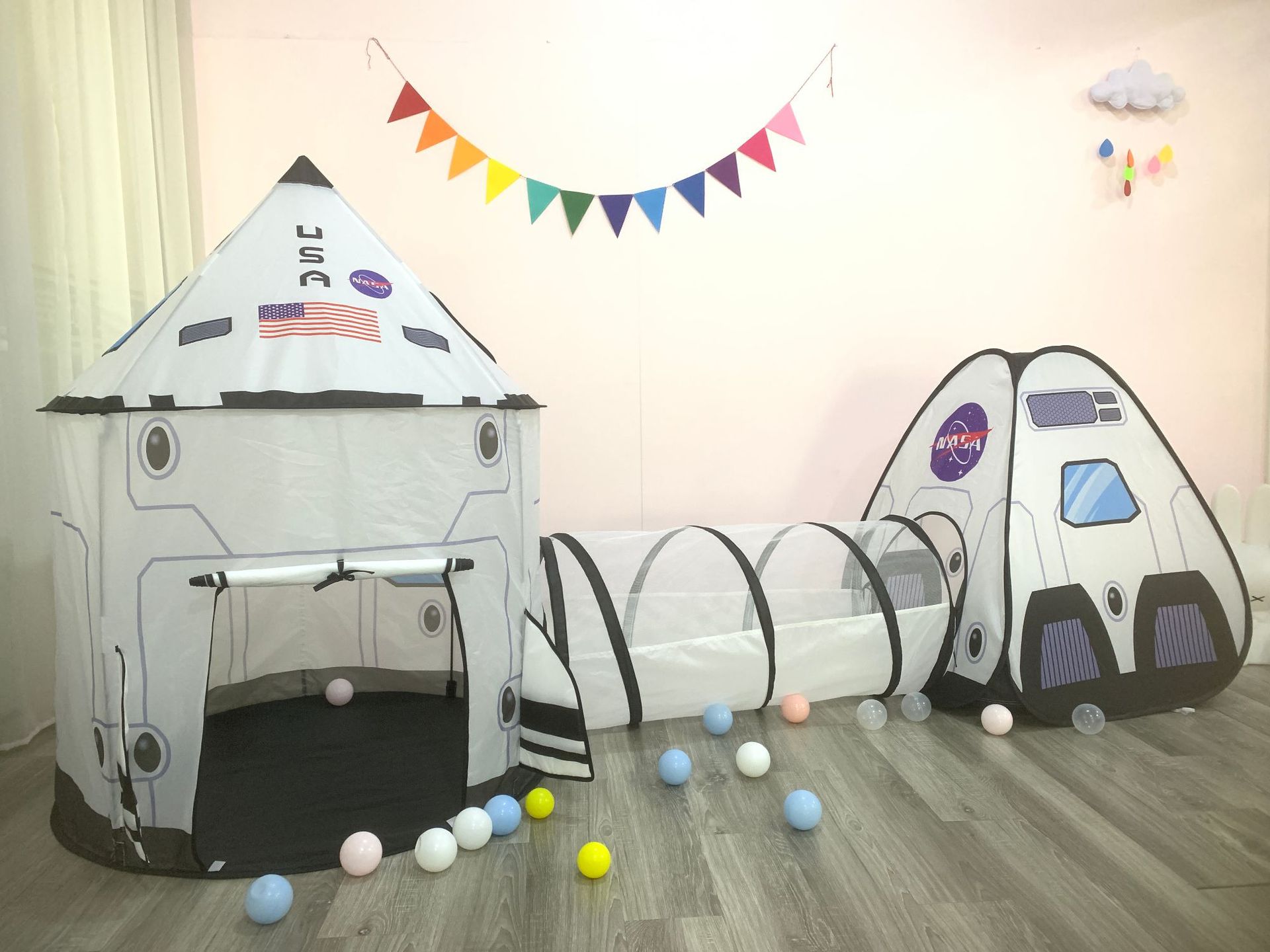 HKM-6580669 Foldable Indoor Children's Tent with Tunnel and Triangle – Fabric Playhouse for Emotional and Sensory Development