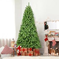 HKM-658067 8ft Hinged Green Christmas Tree, PVC Pine Design for Indoor Decoration, 4 Parts Assembly