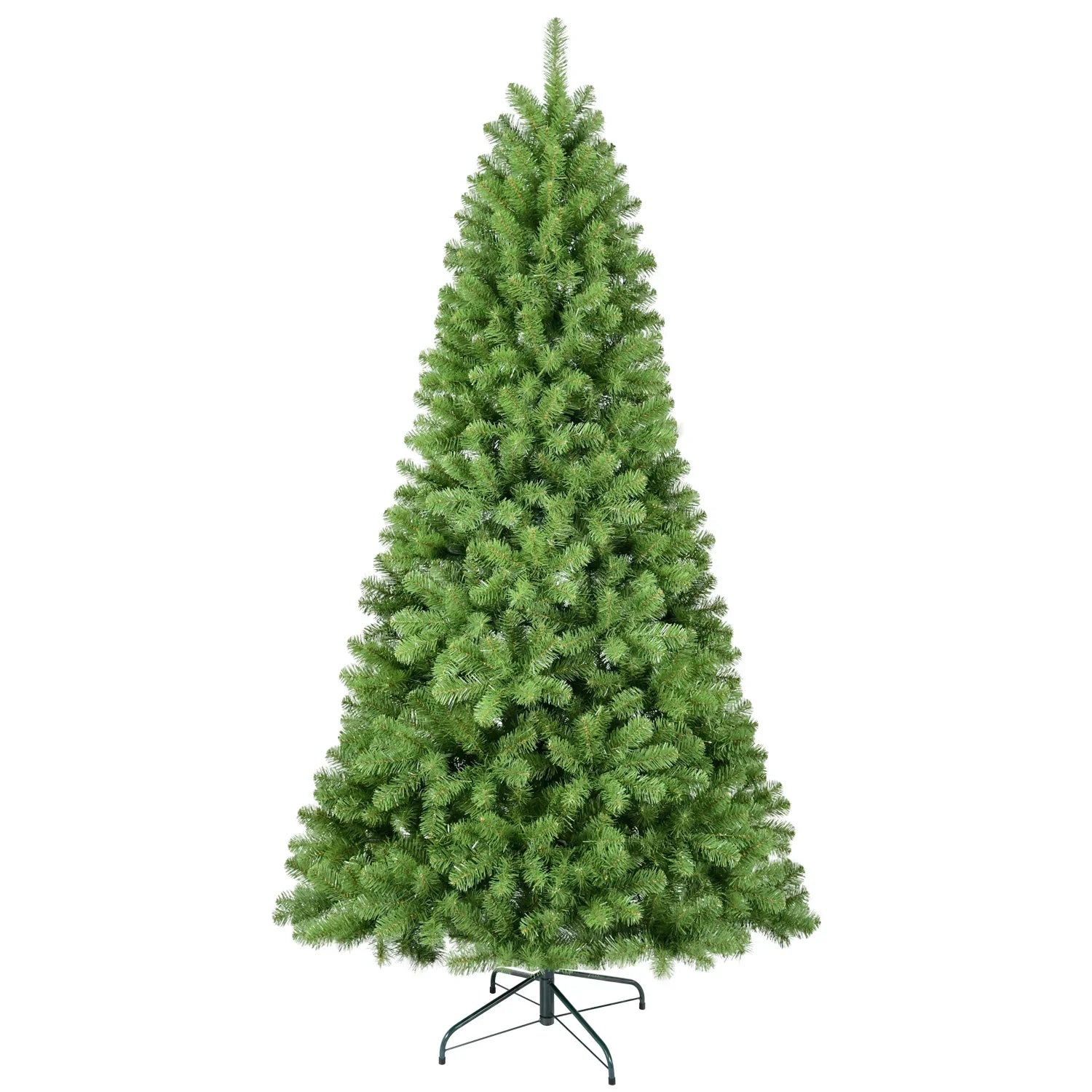 HKM-658067 8ft Hinged Green Christmas Tree, PVC Pine Design for Indoor Decoration, 4 Parts Assembly
