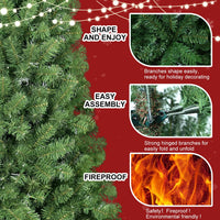 HKM-658067 8ft Hinged Green Christmas Tree, PVC Pine Design for Indoor Decoration, 4 Parts Assembly