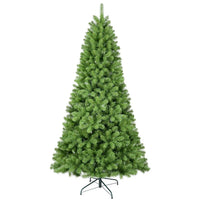 HKM-658067 8ft Hinged Green Christmas Tree, PVC Pine Design for Indoor Decoration, 4 Parts Assembly