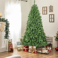 HKM-658067 8ft Hinged Green Christmas Tree, PVC Pine Design for Indoor Decoration, 4 Parts Assembly
