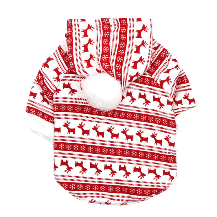 HKM-658131 Festive Red Reindeer Pet Hoodie - Cozy Fleece Christmas Sweater for Cats and Dogs