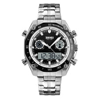 HKM-658131 Men's Quartz Watch with Luminous Function, Dual Time, Alarm, Calendar, Waterproof, Stainless Steel Strap, 48mm Dial