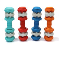 HKM-6582461 Durable Rubber Molar Dumbbell Toy for Dogs in Red, Dark Blue, Orange, and Blue