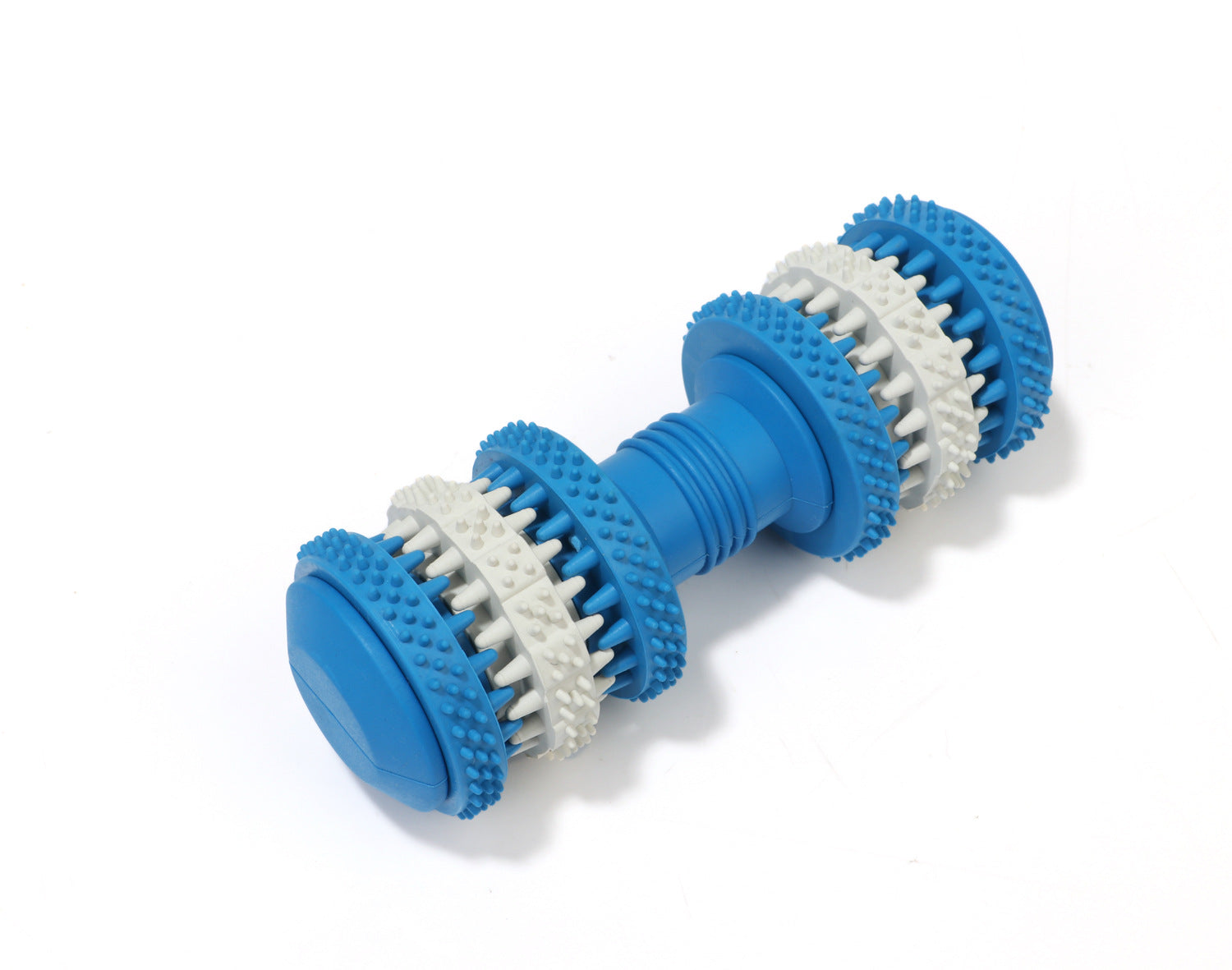 HKM-6582461 Durable Rubber Molar Dumbbell Toy for Dogs in Red, Dark Blue, Orange, and Blue
