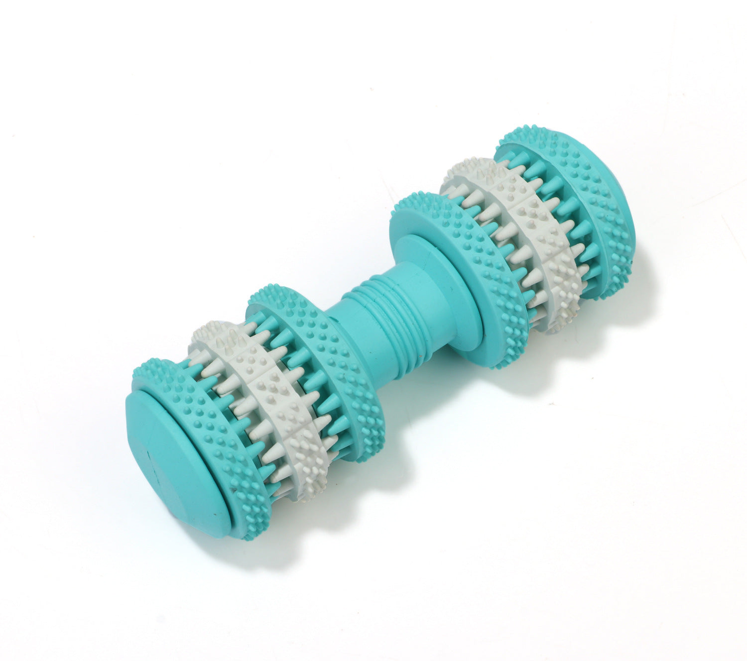 HKM-6582461 Durable Rubber Molar Dumbbell Toy for Dogs in Red, Dark Blue, Orange, and Blue