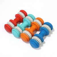 HKM-6582461 Durable Rubber Molar Dumbbell Toy for Dogs in Red, Dark Blue, Orange, and Blue