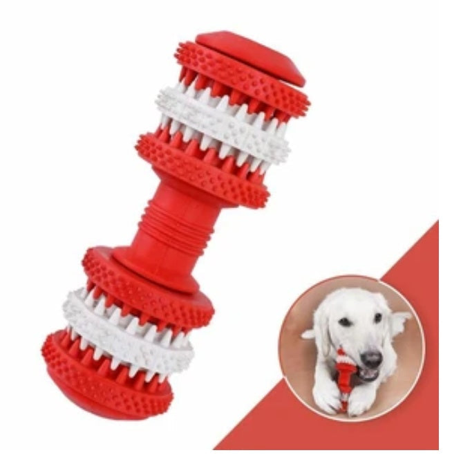 HKM-6582461 Durable Rubber Molar Dumbbell Toy for Dogs in Red, Dark Blue, Orange, and Blue