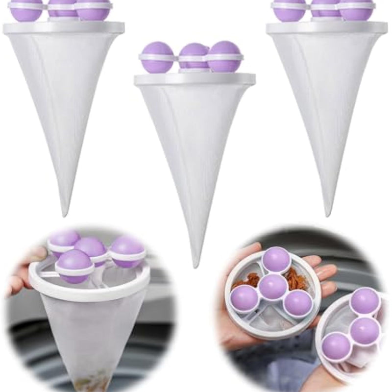 HKM-6583101 Pet Lint Remover - Reusable Floating Hair Filter Mesh Bag for Washing Machine - 3 Pack Hair Catcher for Dog and Cat Fur