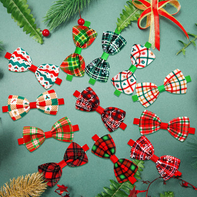 HKM-6583869 Christmas Plaid Striped Bow Tie for Dogs and Cats - Multiple Color Options Available