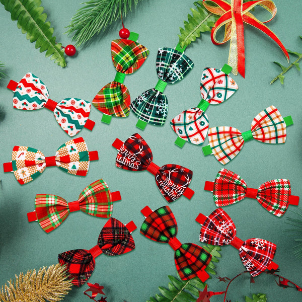 HKM-6583869 Christmas Plaid Striped Bow Tie for Dogs and Cats - Multiple Color Options Available