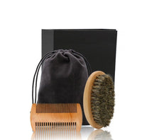 HKM-658515 Wooden Beard Care Set with Double-Sided Comb and Oval Brush