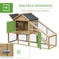 HKM-6585277 Deluxe 69" Chicken Coop with Outdoor Run, Nesting Box, and Ramp for Poultry and Small Animals