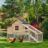 HKM-6585277 Deluxe 69" Chicken Coop with Outdoor Run, Nesting Box, and Ramp for Poultry and Small Animals