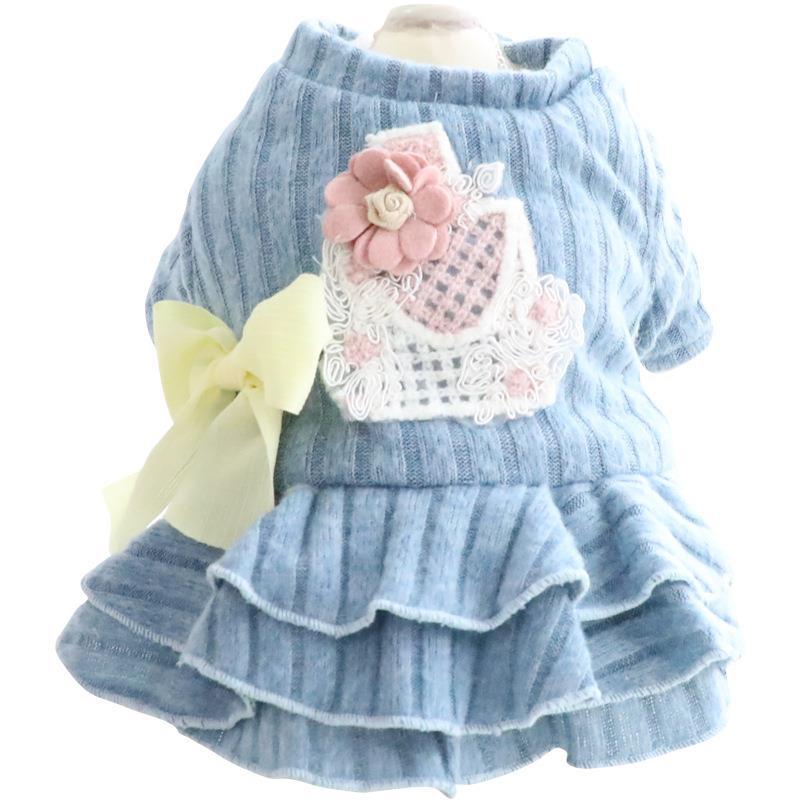 HKM-6586045 Cotton Padded Dog and Cat Princess Skirt in Blue and Pink, Sizes XS to XL