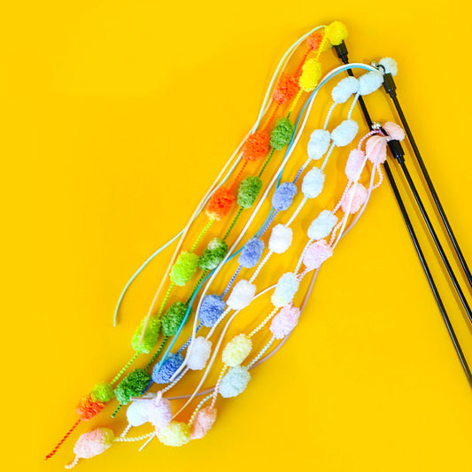 HKM-6586429 Bite-Resistant Cat Teasing Stick with Colorful Knot for Playful Kittens
