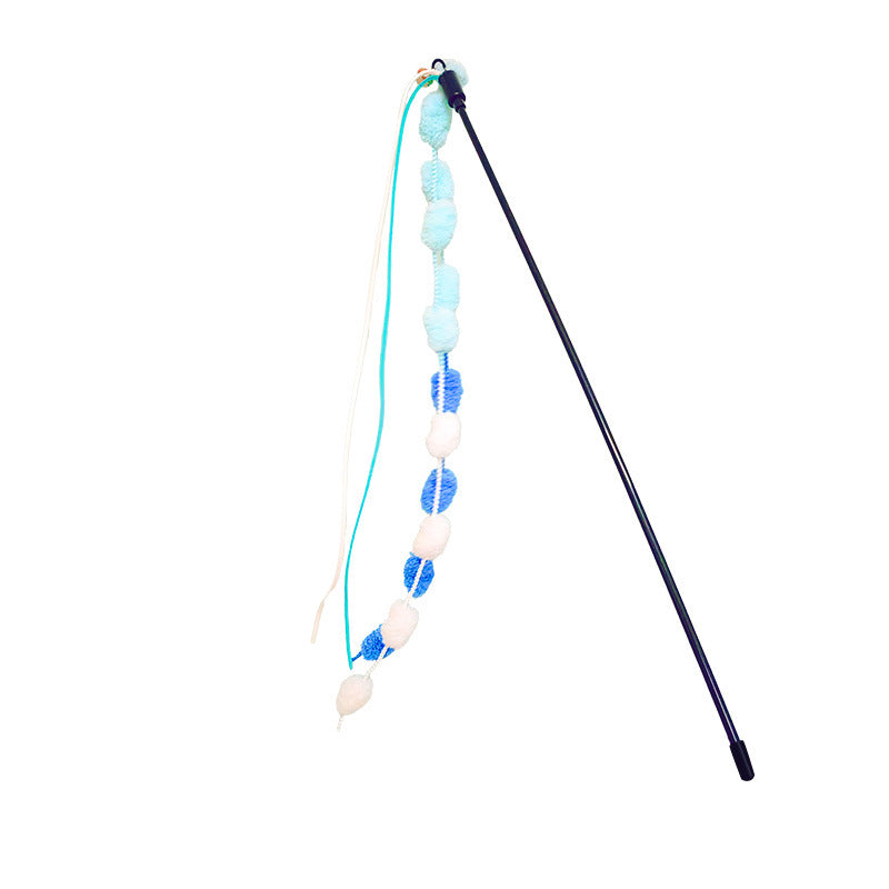 HKM-6586429 Bite-Resistant Cat Teasing Stick with Colorful Knot for Playful Kittens