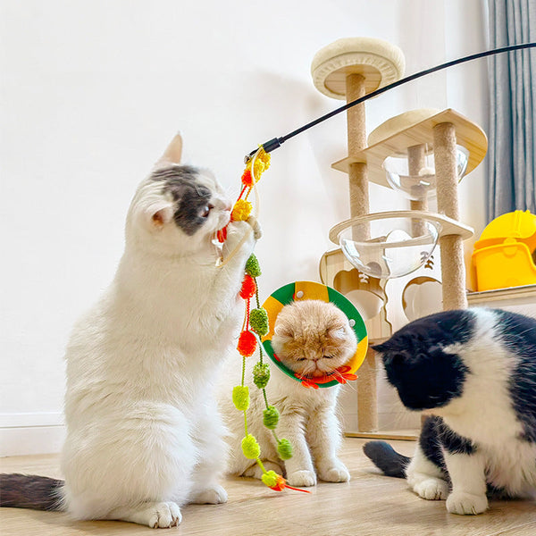 HKM-6586429 Bite-Resistant Cat Teasing Stick with Colorful Knot for Playful Kittens