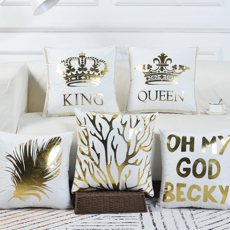 HKM-658835 Elegant Velvet Pillowcase with White Gold Sequins - 45x45cm Cushion Cover for Sofa and Bed