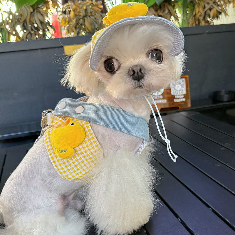 HKM-6588861 Spring Summer Pet Pulling Set with Harness, Leash, and Cute Hat for Cats and Dogs