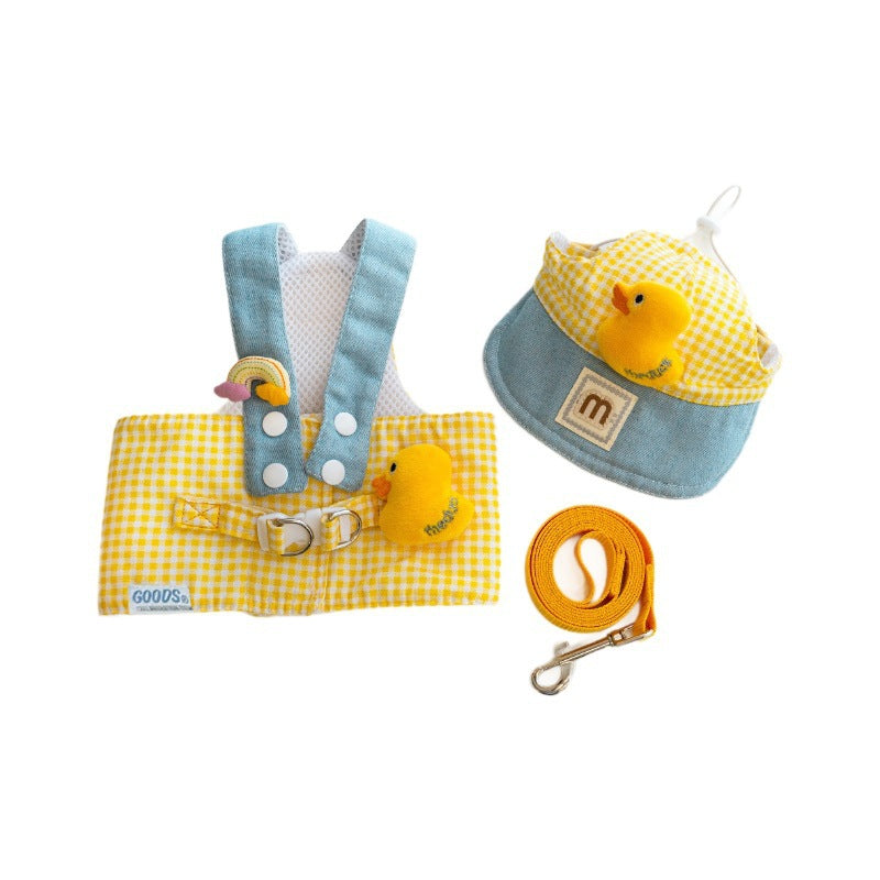 HKM-6588861 Spring Summer Pet Pulling Set with Harness, Leash, and Cute Hat for Cats and Dogs