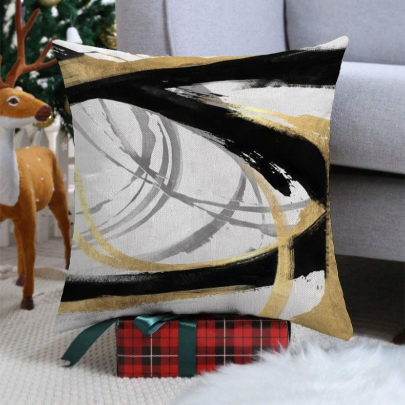 HKM-658899 Geometric Abstract Linen Pillow Cover for Home Sofa & Bed, 45x45cm