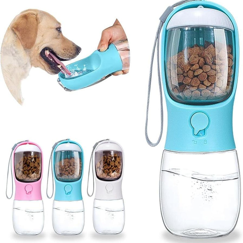 HKM-658963 Portable Dog Water Bottle with Food Container and Dispenser for Walking and Hiking - Ideal for Small Breeds
