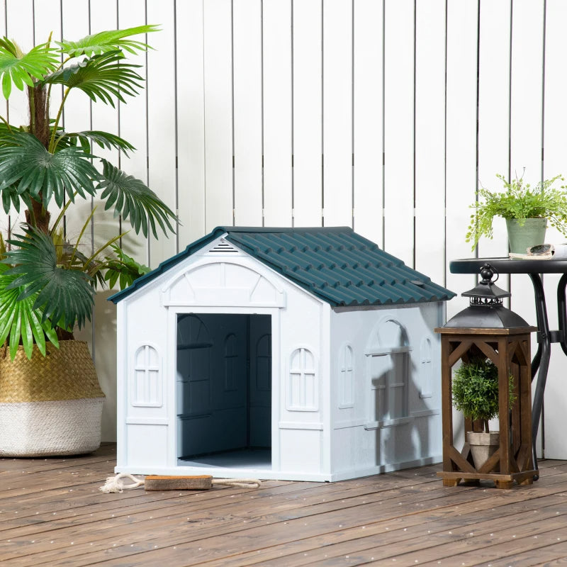 HKM-6591037 Water-Resistant Plastic Dog House for Small and Medium Dogs with Ventilation and Easy Assembly