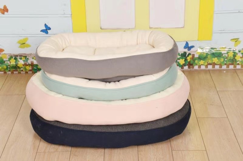 HKM-6591421 Thickened Round Plush Pet Basin in Green, Pink, Gray, Navy Blue - Small & Large Sizes Available