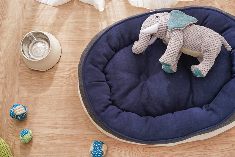 HKM-6591421 Thickened Round Plush Pet Basin in Green, Pink, Gray, Navy Blue - Small & Large Sizes Available