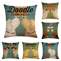 HKM-659155 Wine Glass Dog Series Modern Linen Pillowcase - 45x45cm Cotton Cover