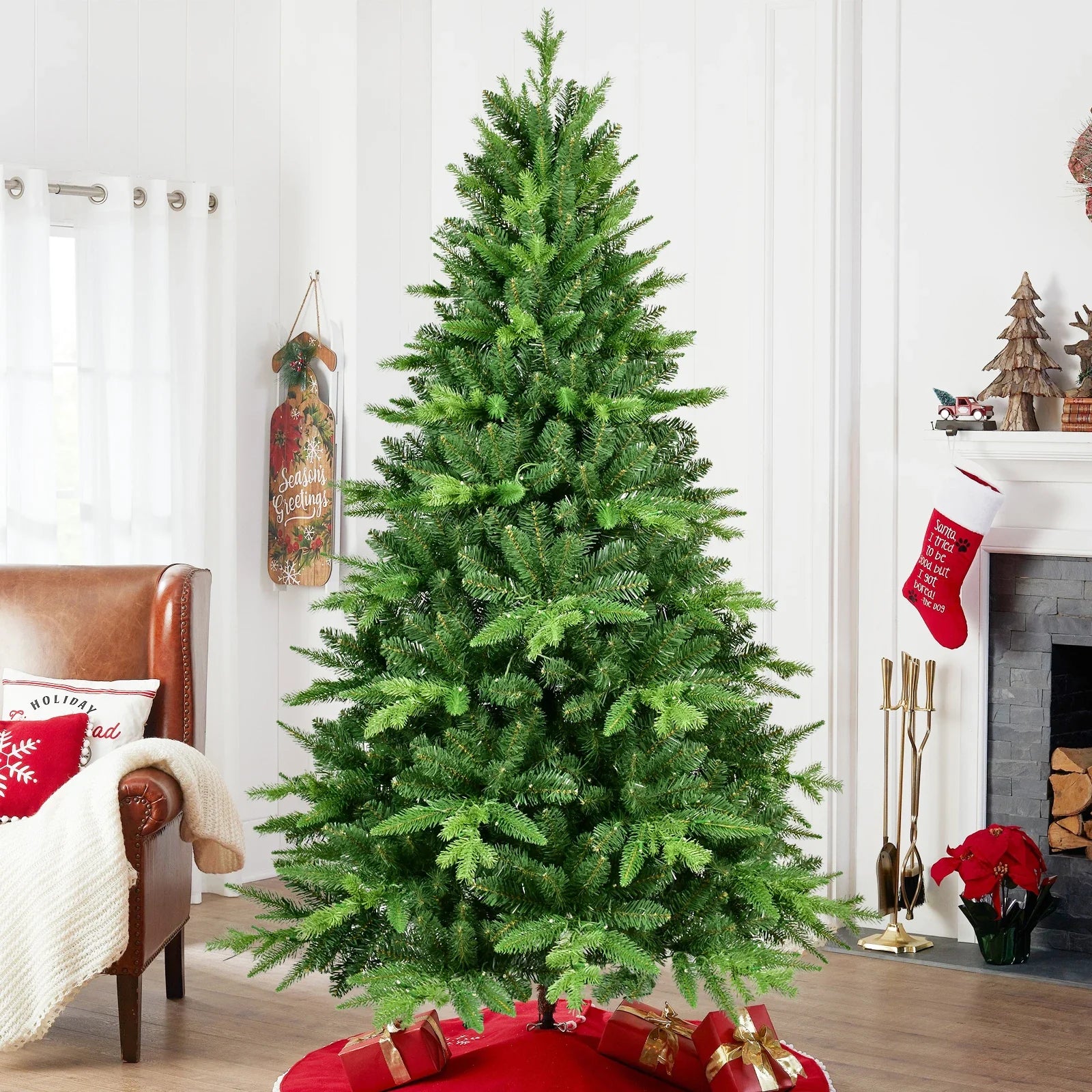 HKM-659219 6ft Warm White LED Green Pine Christmas Tree with Lamp for Indoor/Outdoor Use