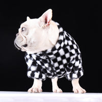 HKM-659219 Black and White Checkerboard Plaid Plush Dog Coat for Fashionable Casual Wear