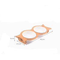 HKM-6593341 Bamboo Cat Bowl with Porcelain and Stainless Steel Inserts, Eco-Friendly Design