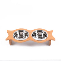 HKM-6593341 Bamboo Cat Bowl with Porcelain and Stainless Steel Inserts, Eco-Friendly Design