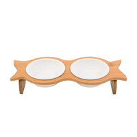 HKM-6593341 Bamboo Cat Bowl with Porcelain and Stainless Steel Inserts, Eco-Friendly Design