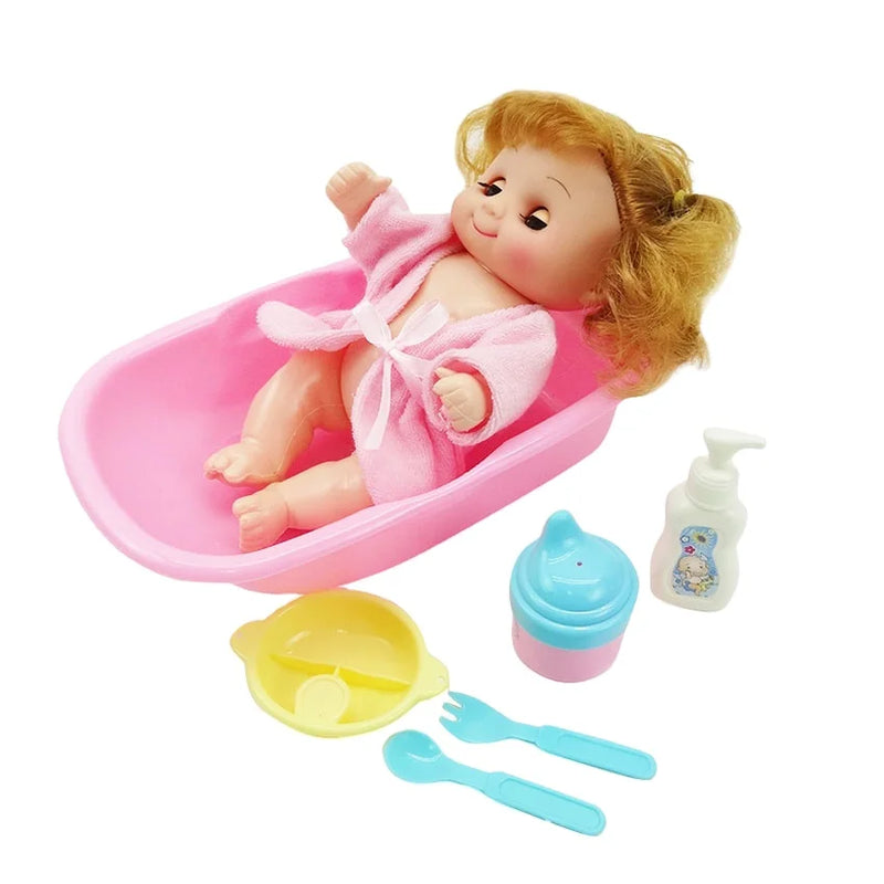 HKM-659411 Mini Bathing Reborn Baby Doll - Full Body Silicone Educational Toy for Infants and Toddlers