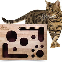 HKM-6594621 Solid Wood Square Maze Cat Toy for Interactive Play and Enrichment